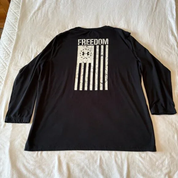 🔥 UNDER ARMOUR Freedom Flag Long Sleeve | Black | Size 2XL | Loose HeatGear - Picture 2 of 3